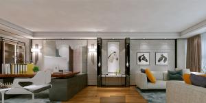 萬科大廈欣悅化妝品公司，白與黃的搭配，簡約、大氣！